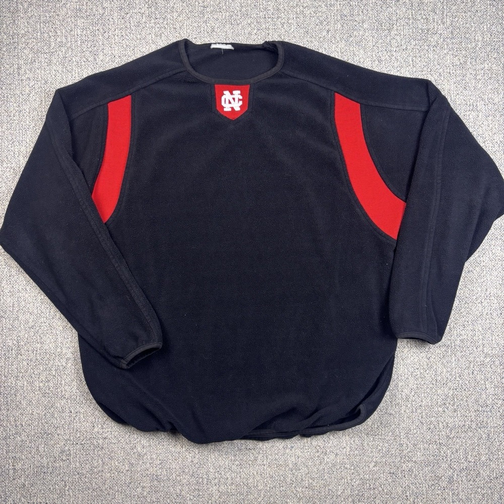Vintage NC Logo Fleece Pullover Sweatshirt Black‎ Red College Athletics